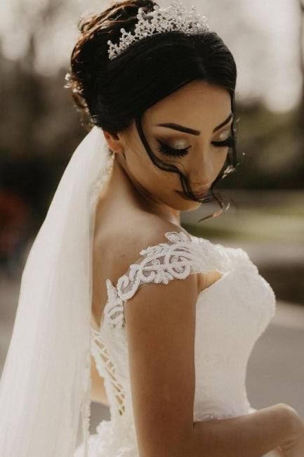Ball Gown Off the shoulder White Garden Wedding Dress - Fashionpara