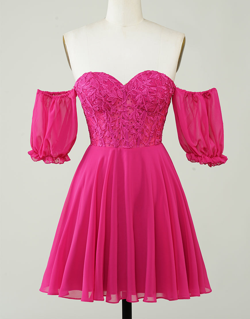 Off The Shoulder Lace And Tulle A-Line Homecoming Dress - Fashionpara