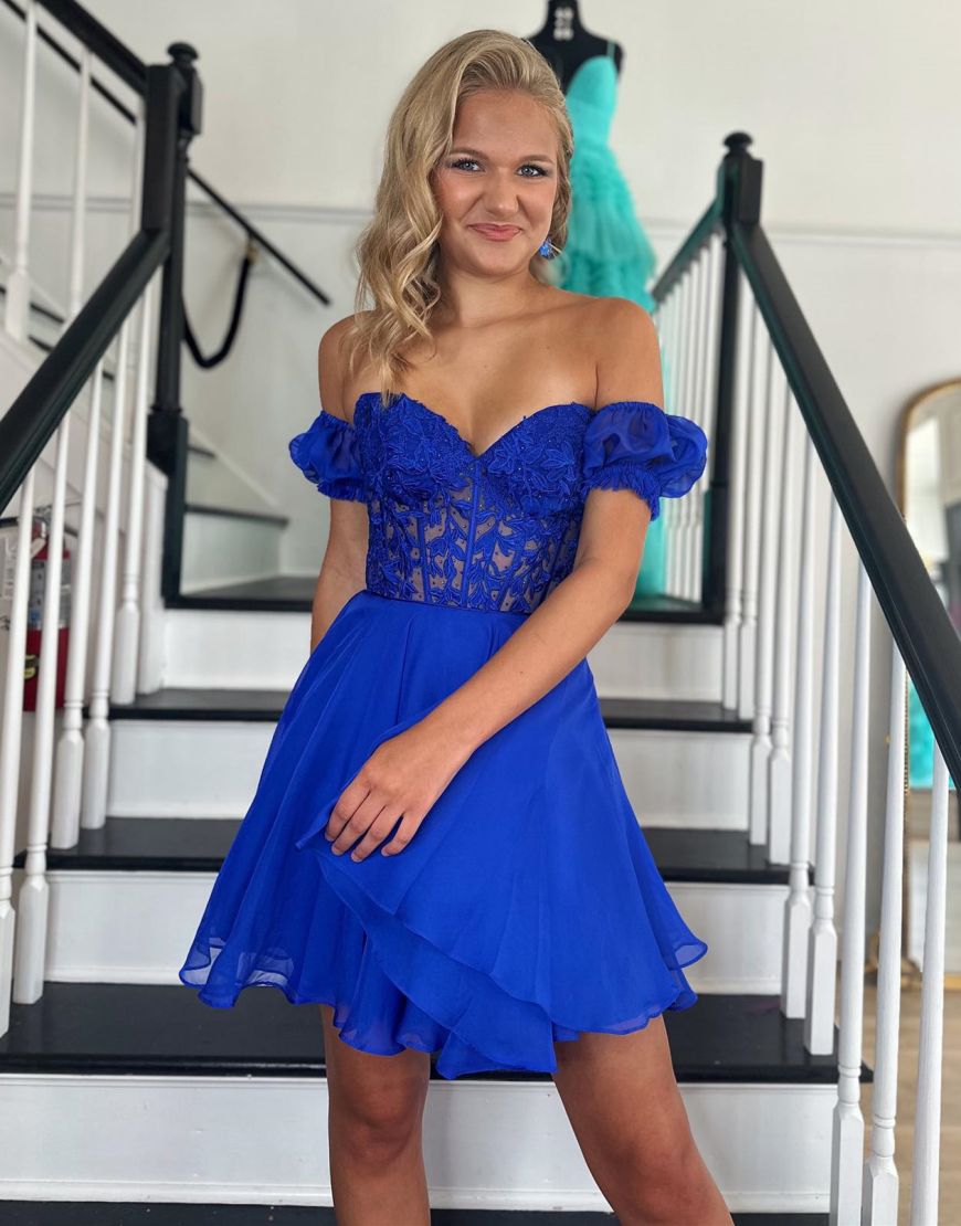 Off The Shoulder Lace And Tulle A-Line Homecoming Dress - Fashionpara