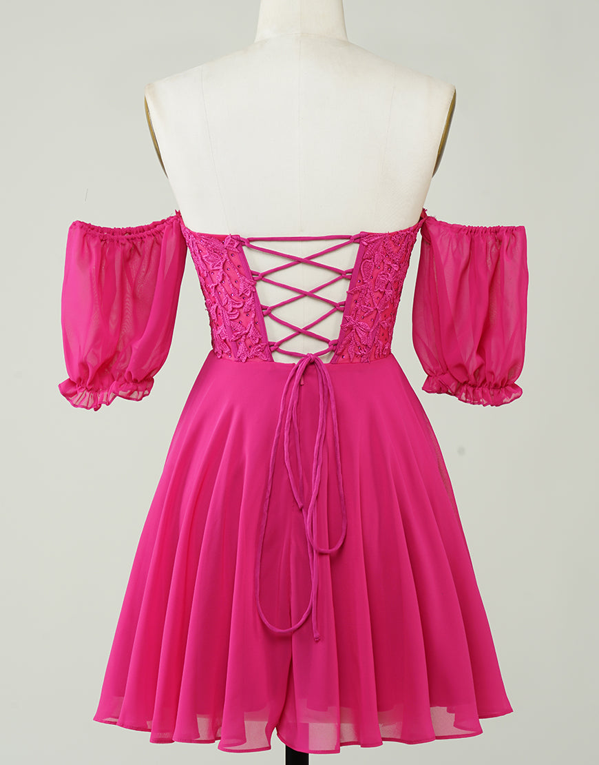 Off The Shoulder Lace And Tulle A-Line Homecoming Dress - Fashionpara