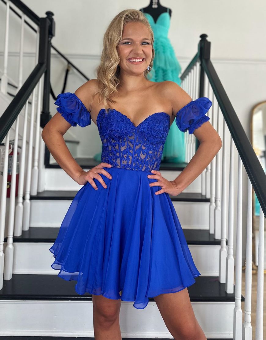 Off The Shoulder Lace And Tulle A-Line Homecoming Dress - Fashionpara