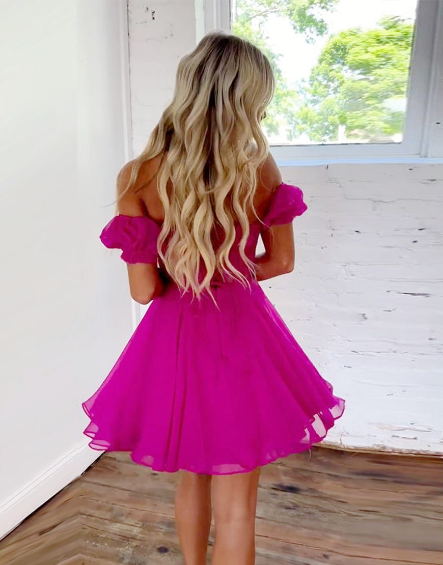 Off The Shoulder Lace And Tulle A-Line Homecoming Dress - Fashionpara