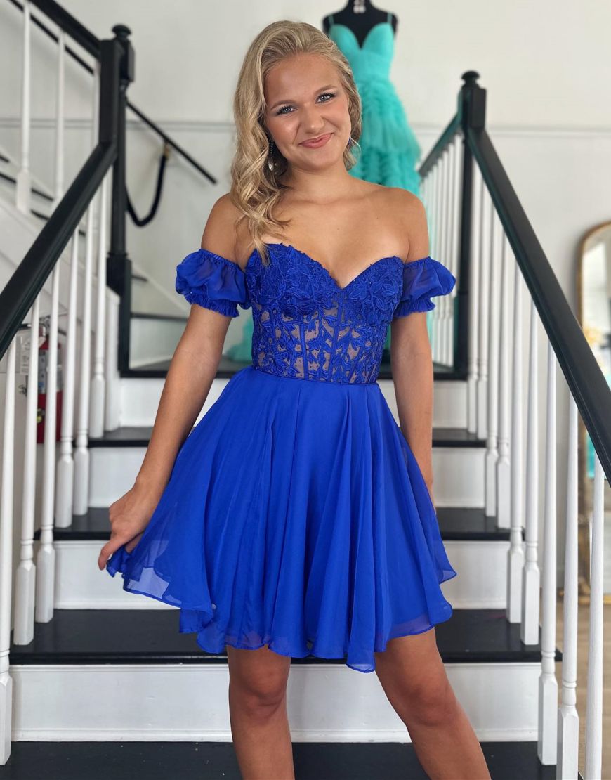 Off The Shoulder Lace And Tulle A-Line Homecoming Dress - Fashionpara