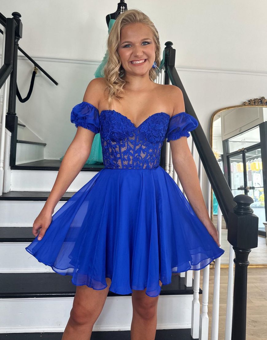 Off The Shoulder Lace And Tulle A-Line Homecoming Dress - Fashionpara