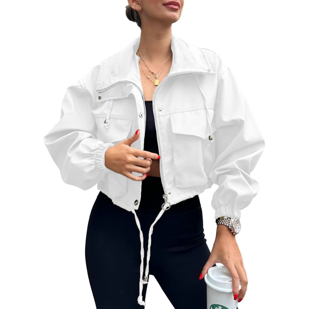 Zip Front Stand Collar Cargo Pocket Cropped Jacket 5