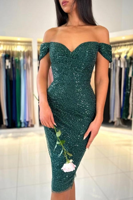 Charming Mermaid Off the shoulder sweetheart Dark Green Homecoming Dress - Fashionpara