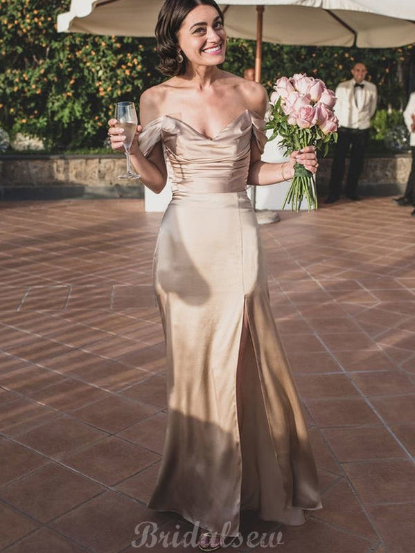 Cheap Mermaid Off the Shoulder Slit Side Long Prom Dresses PD010
