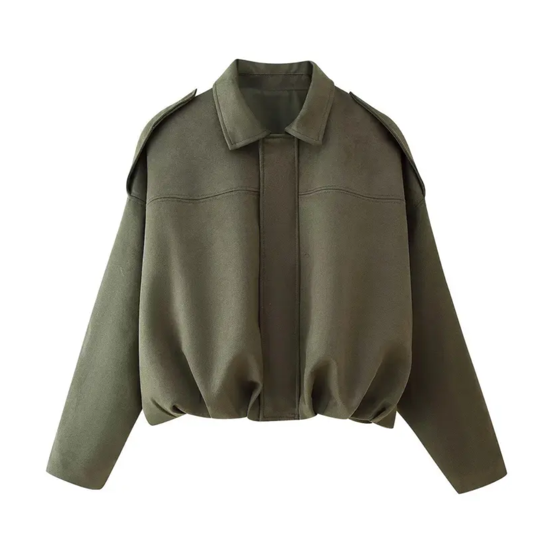 Suede Look Spread Collar Zip Front Bomber Jacket 2