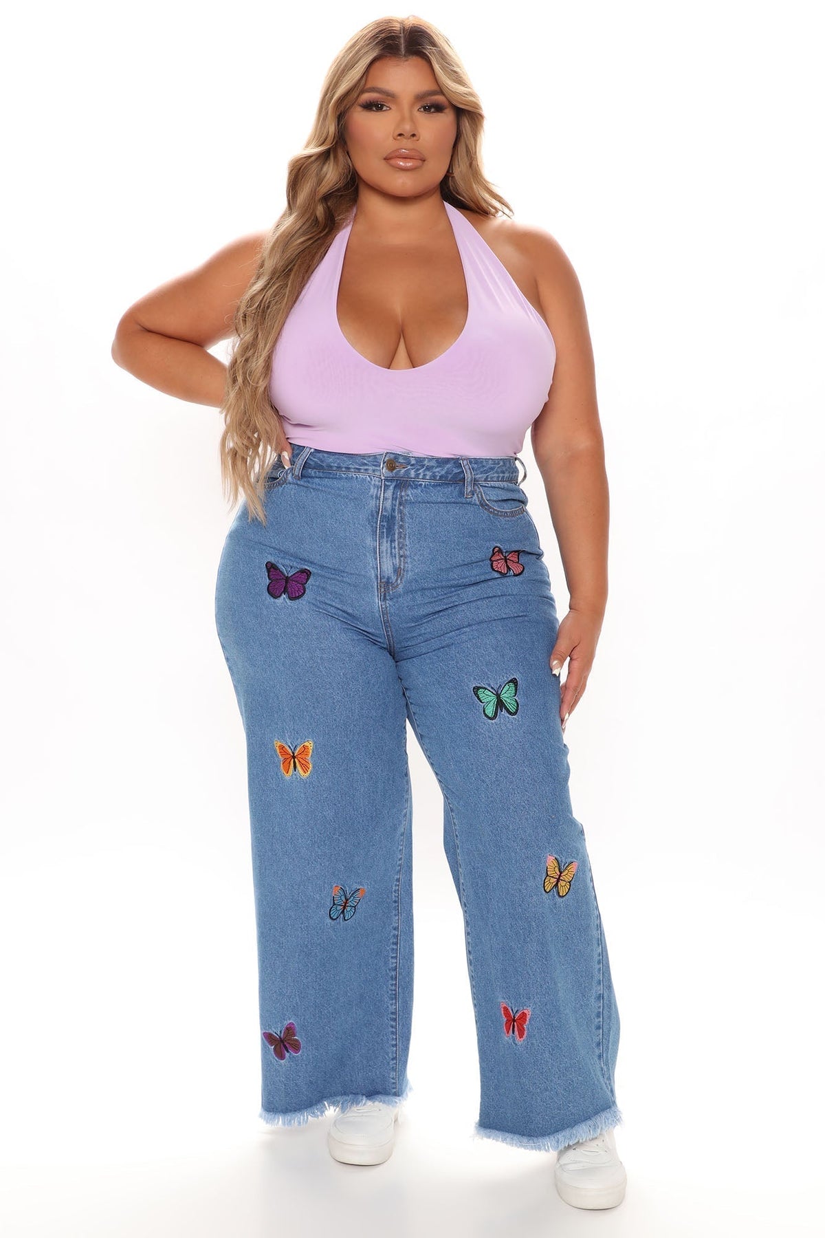 KittenAlarm - On Butterfly Wings Straight Leg Jeans - Medium Blue Wash