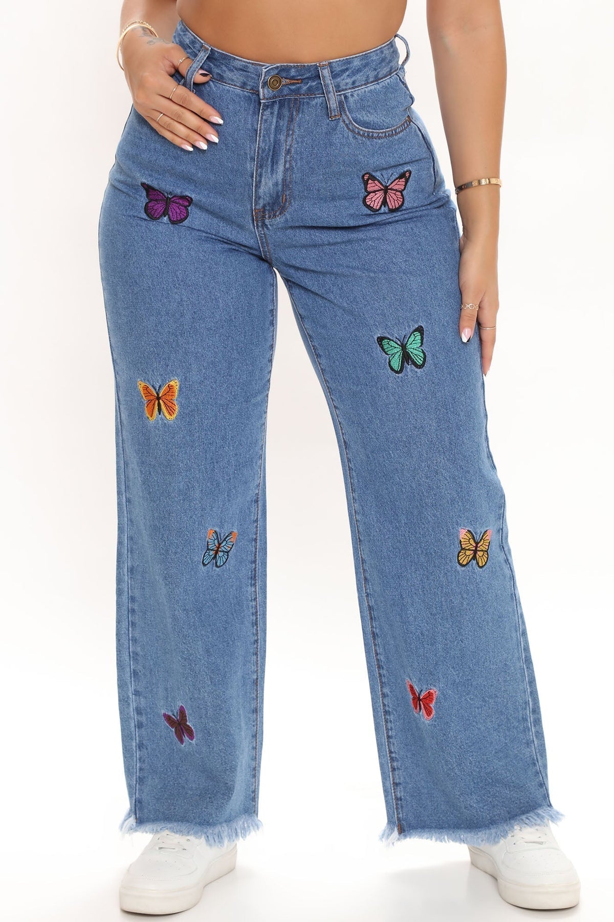 KittenAlarm - On Butterfly Wings Straight Leg Jeans - Medium Blue Wash