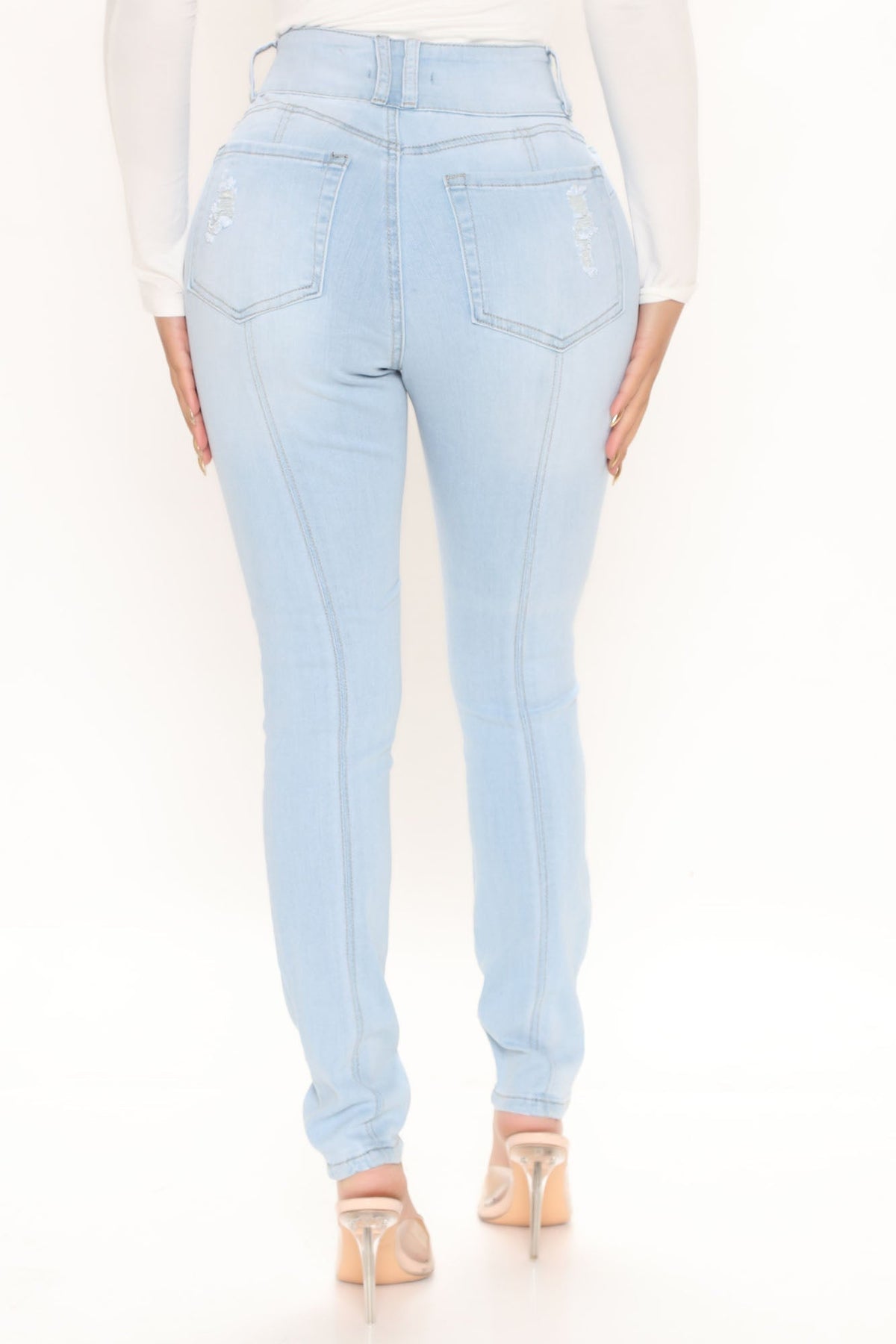 KittenAlarm - On Edge Ripped Skinny Jeans - Light Blue Wash