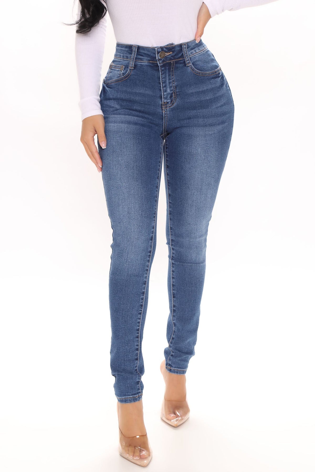 KittenAlarm - On Top Of The World Skinny Jeans - Medium Blue Wash