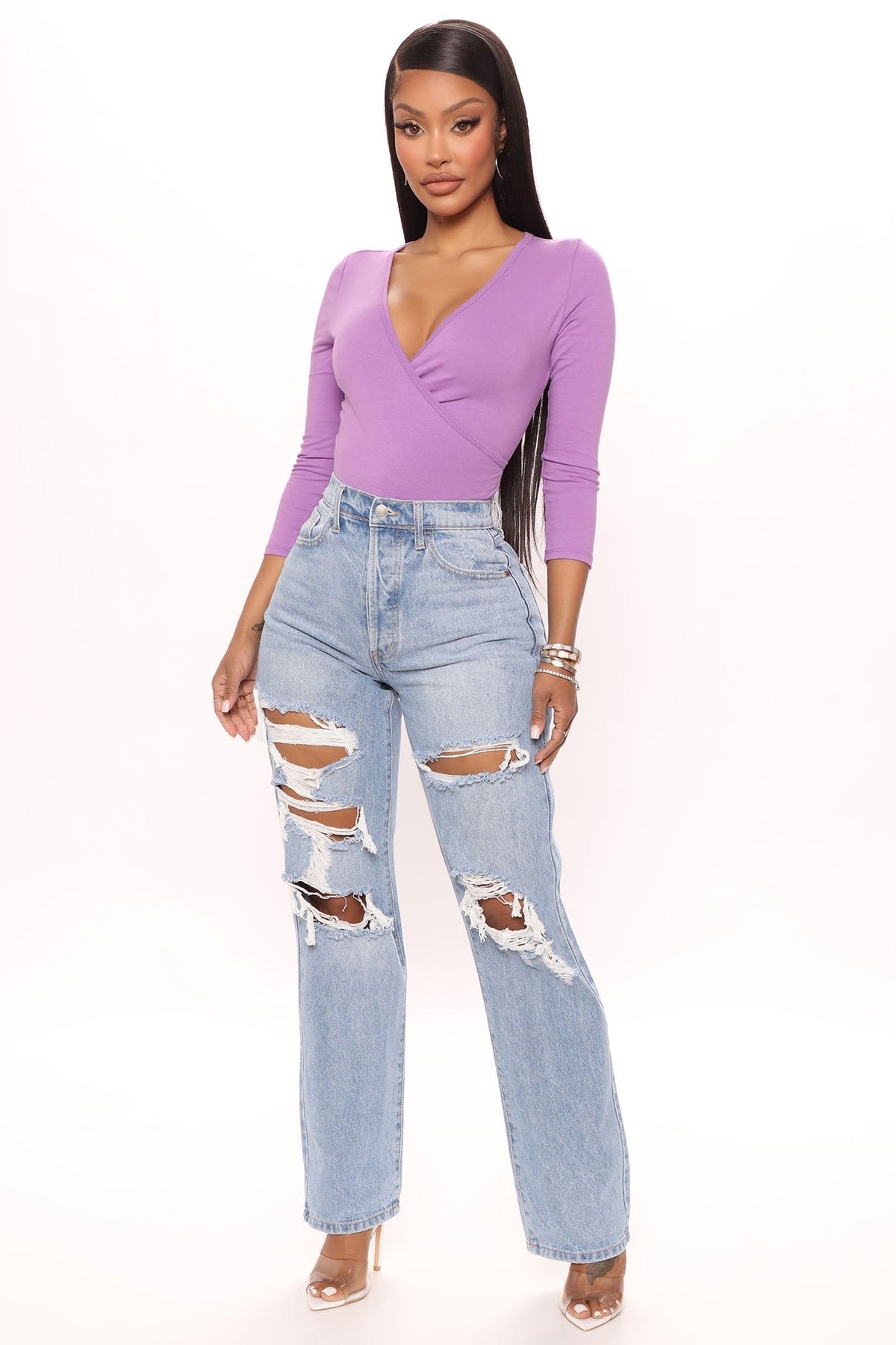 KittenAlarm - One More Time Ripped Baggy Jeans - Medium Blue Wash