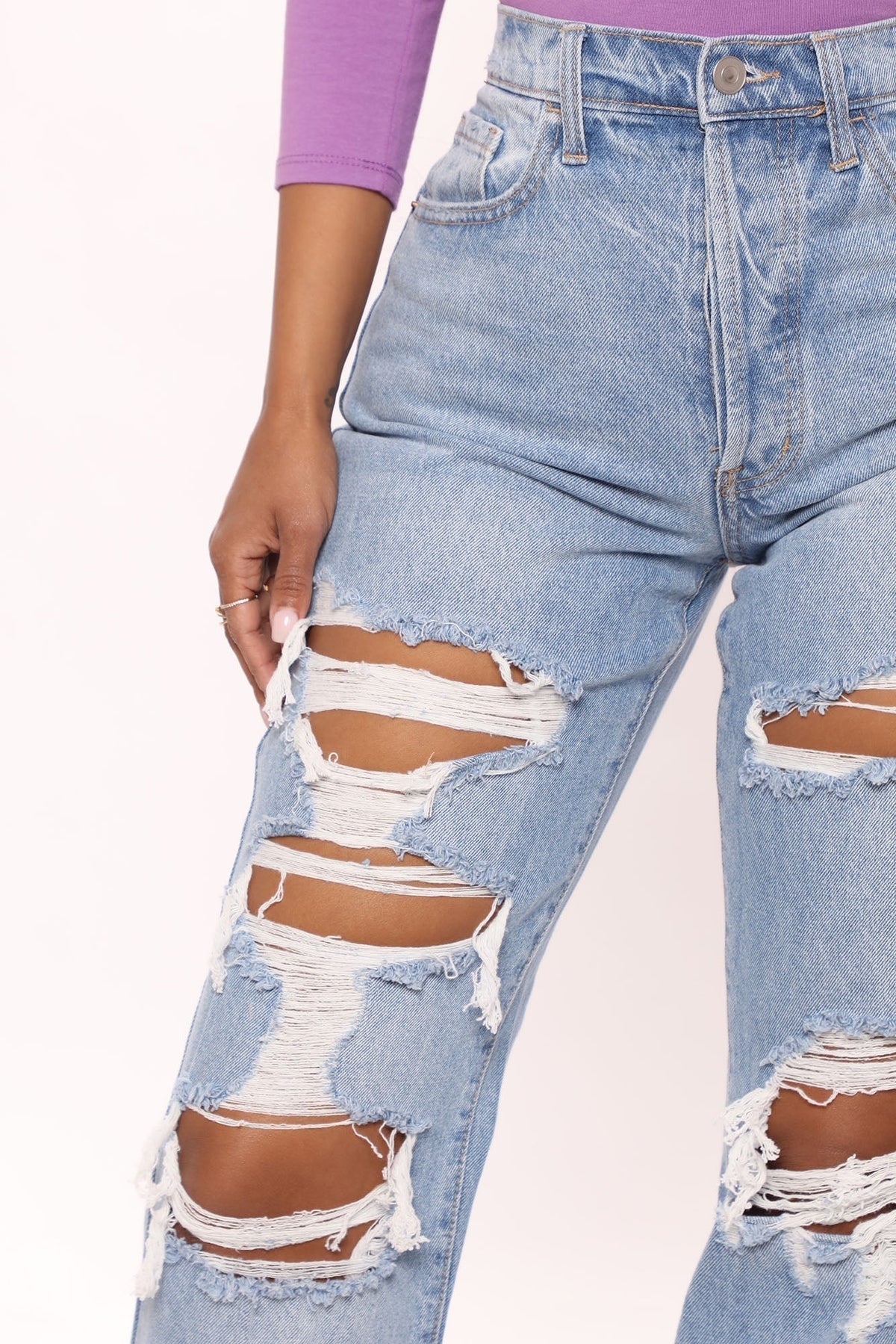 KittenAlarm - One More Time Ripped Baggy Jeans - Medium Blue Wash