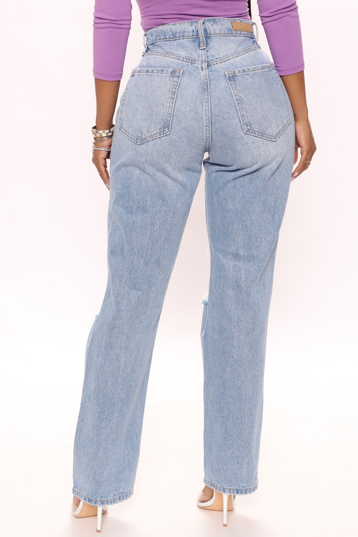 KittenAlarm - One More Time Ripped Baggy Jeans - Medium Blue Wash