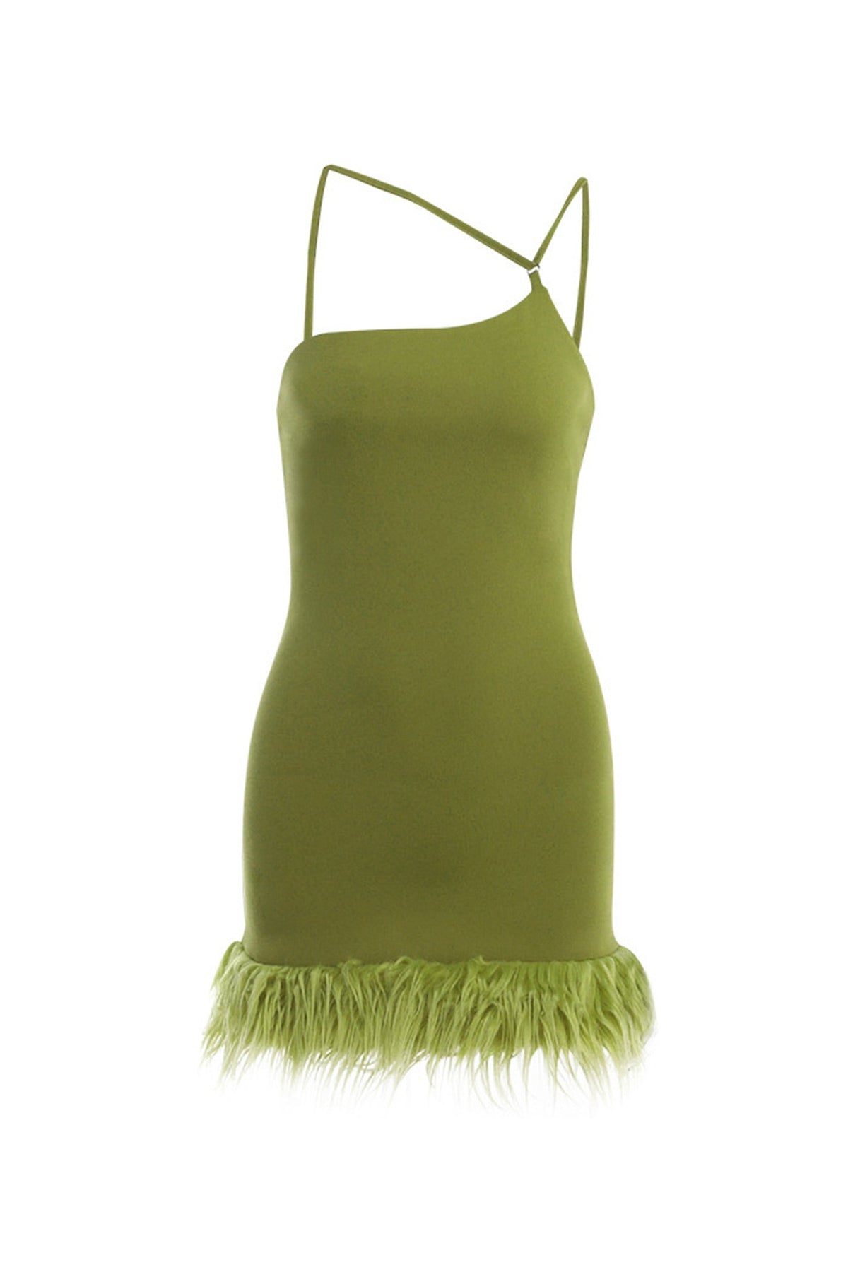 Feather Trim Halter Neck Open Back Bodycon Mini Dress 7