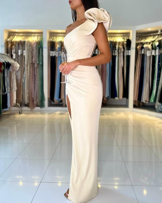 Unique Stain One Shoulder Mermaid High Split Prom Dress - Fashionpara