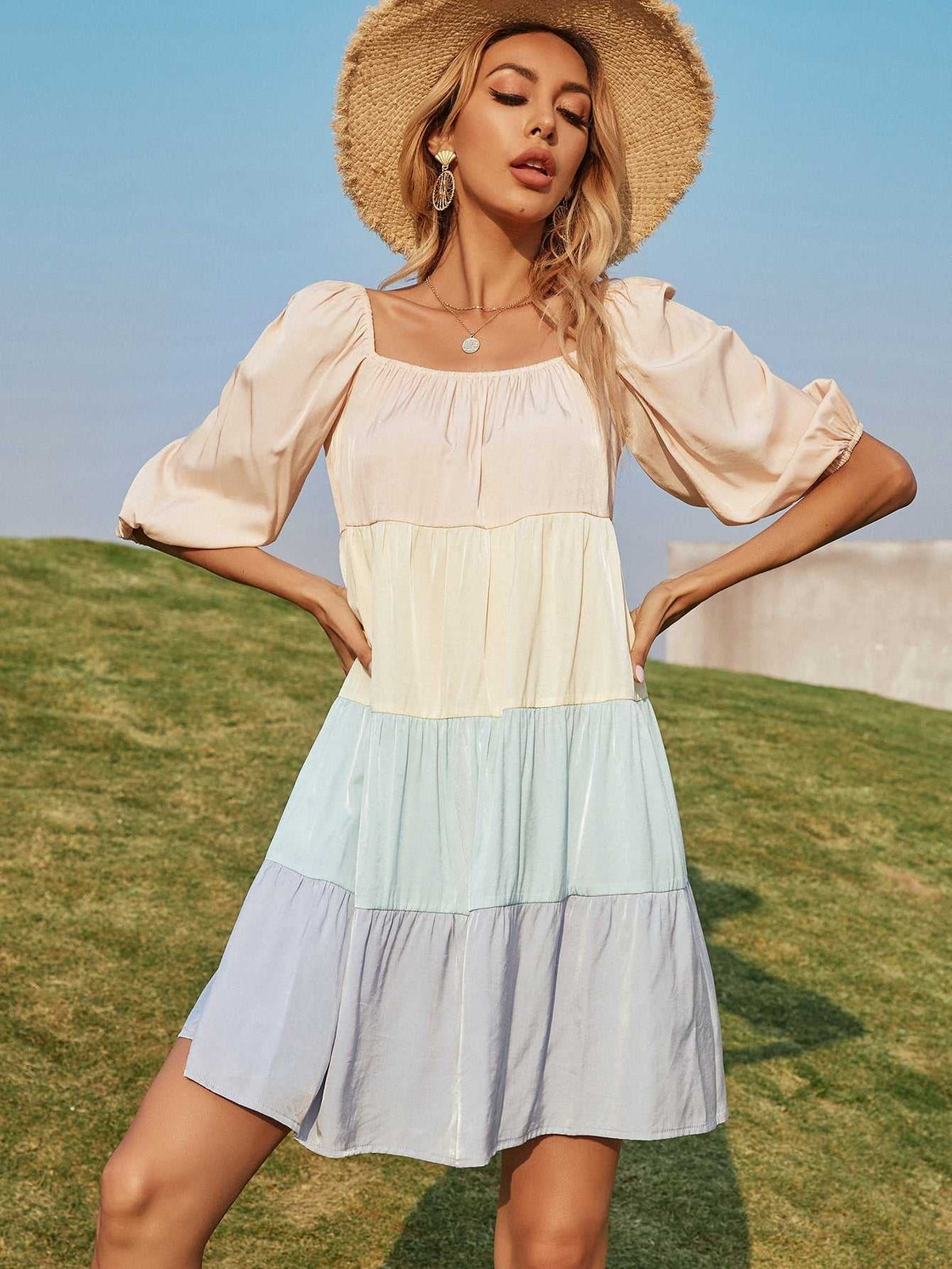 KittenAlarm - One-shoulder Lantern Sleeve Dress