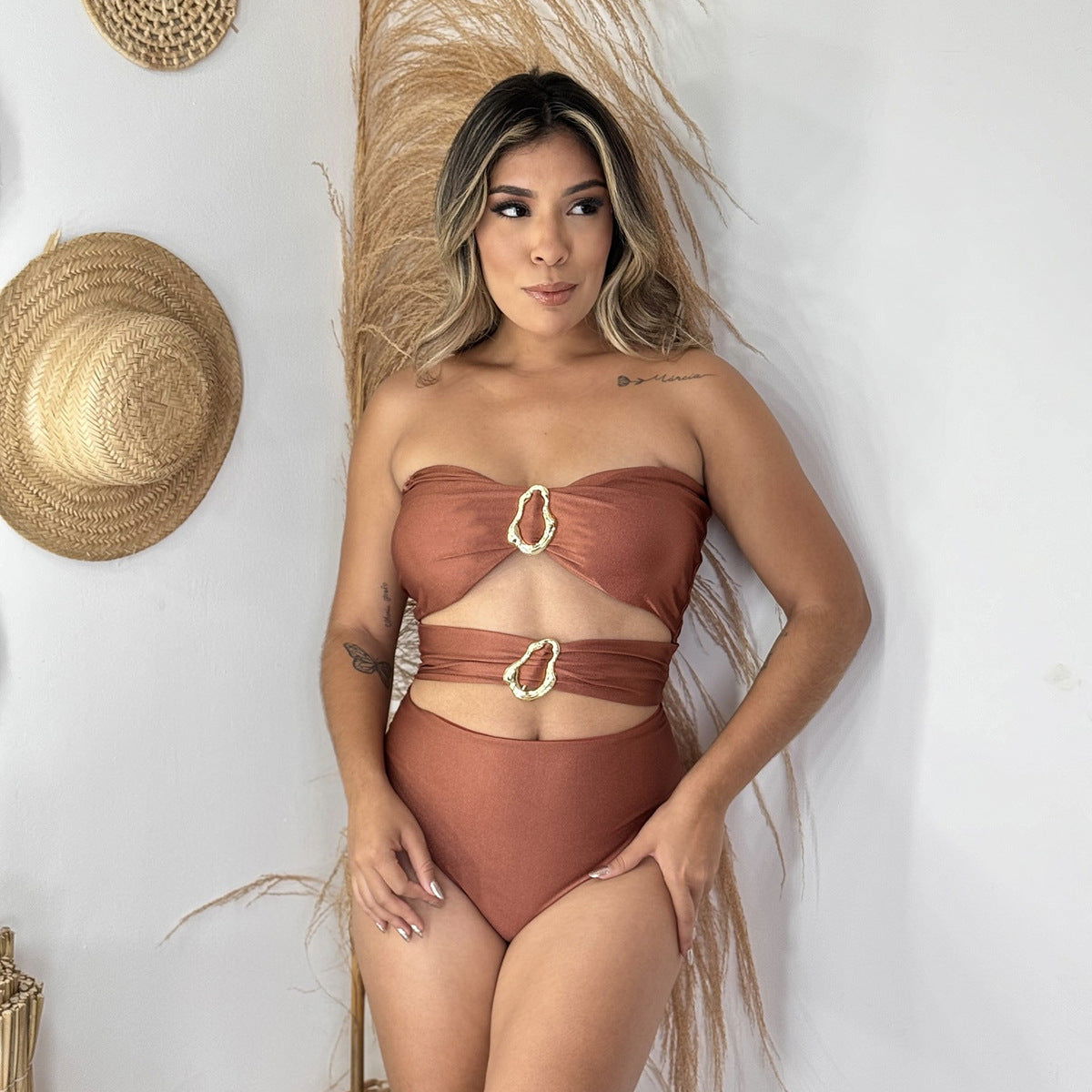 One Piece Swimsuit for Women Bikini Lady Sexy Solid Color Swimwear Bikini - Fashionpara
