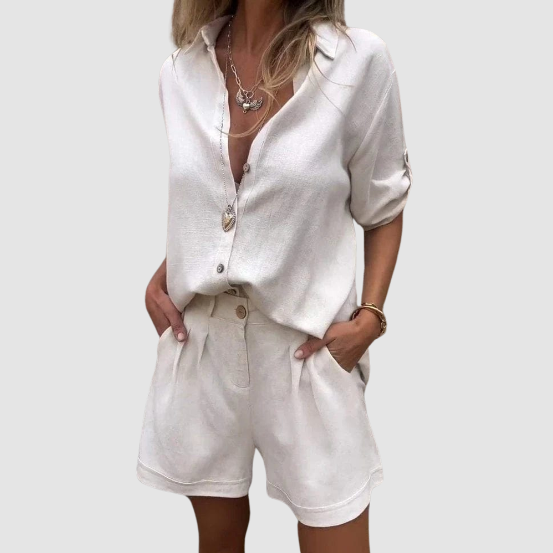 Short Sleeve Button Shirt and Shorts Two Piece Set 2