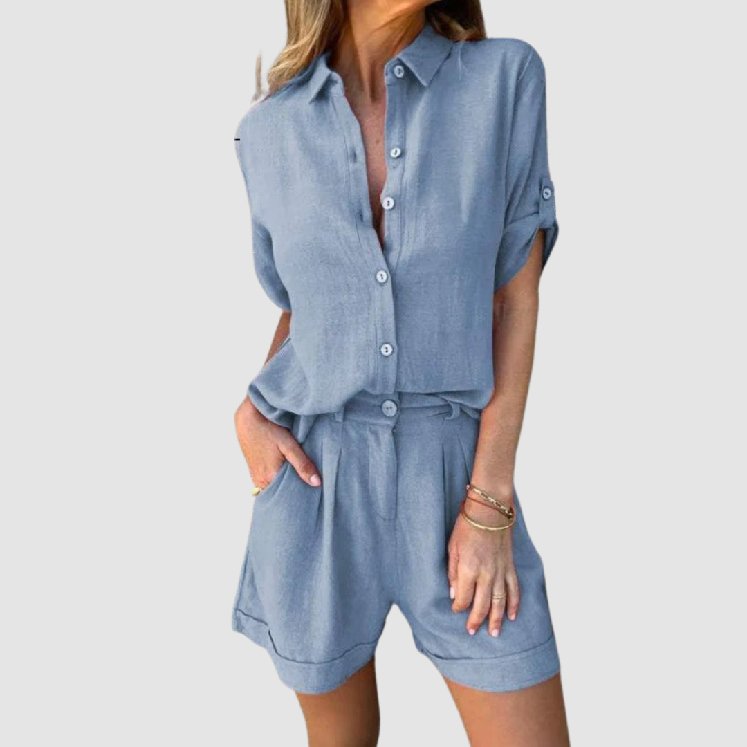 Short Sleeve Button Shirt and Shorts Two Piece Set 6