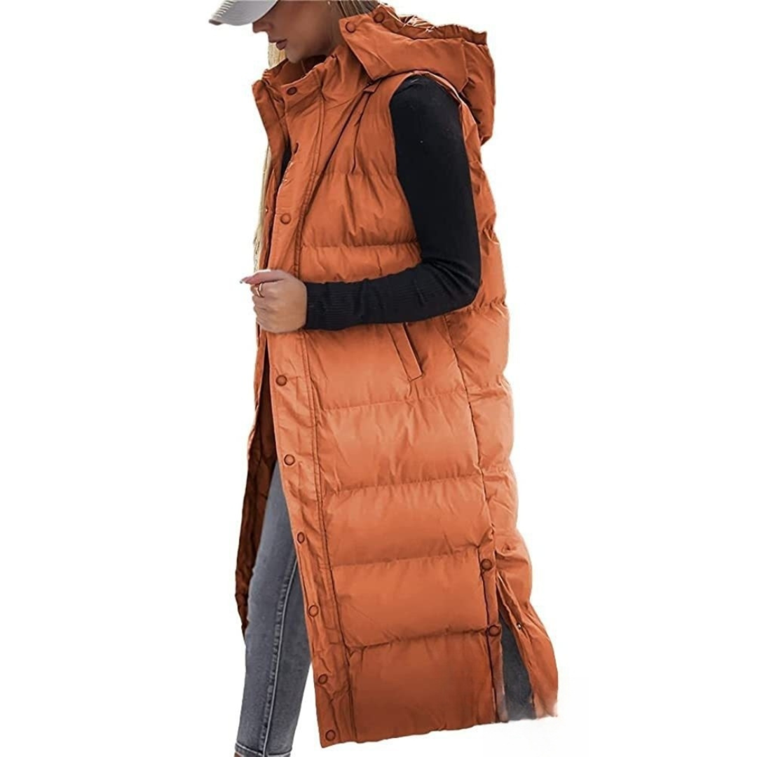Hooded Zip Front Longline Puffer Vest 3