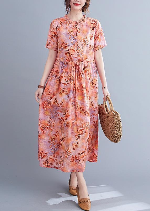 Organic Print Tie Waist Chiffon Ruffled Summer Maxi Dress