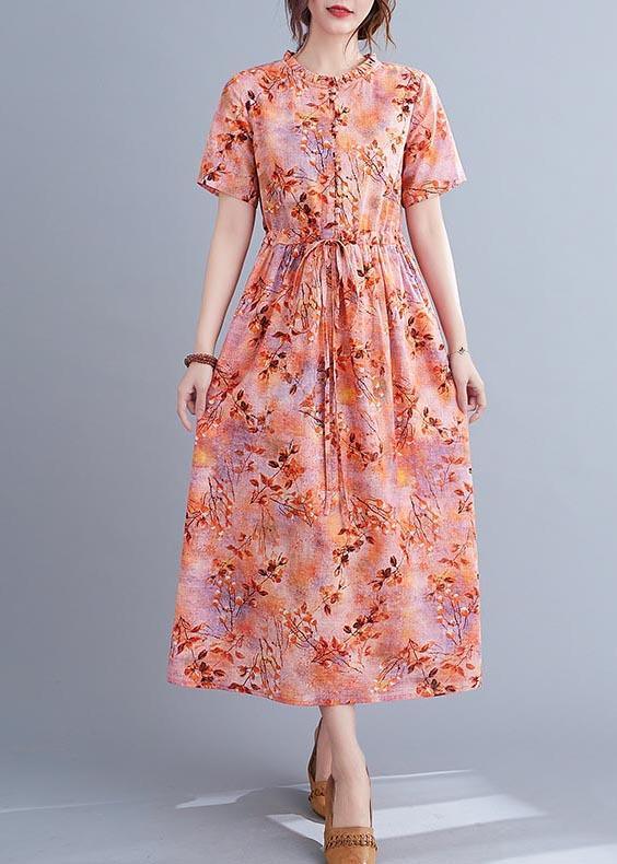 Organic Print Tie Waist Chiffon Ruffled Summer Maxi Dress - View 2