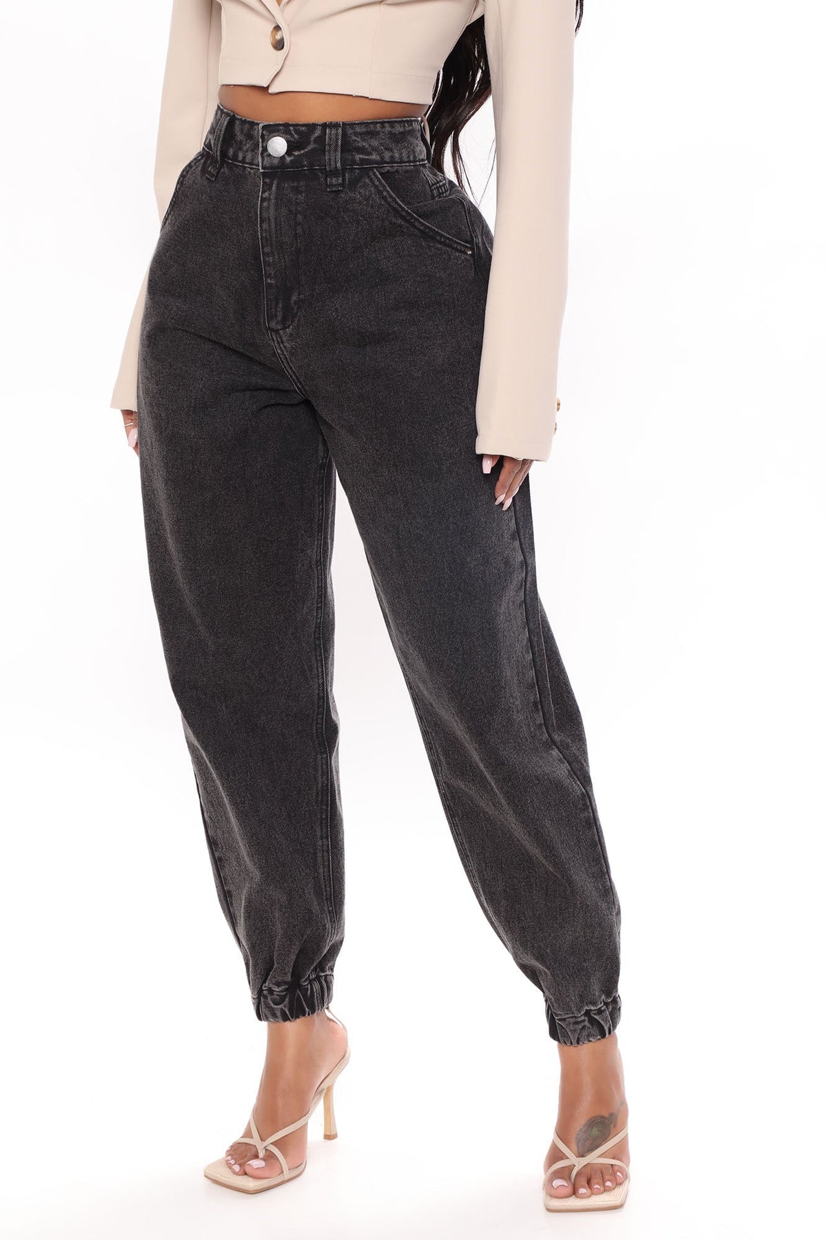KittenAlarm - Out And About Non Stretch Denim Joggers - Black