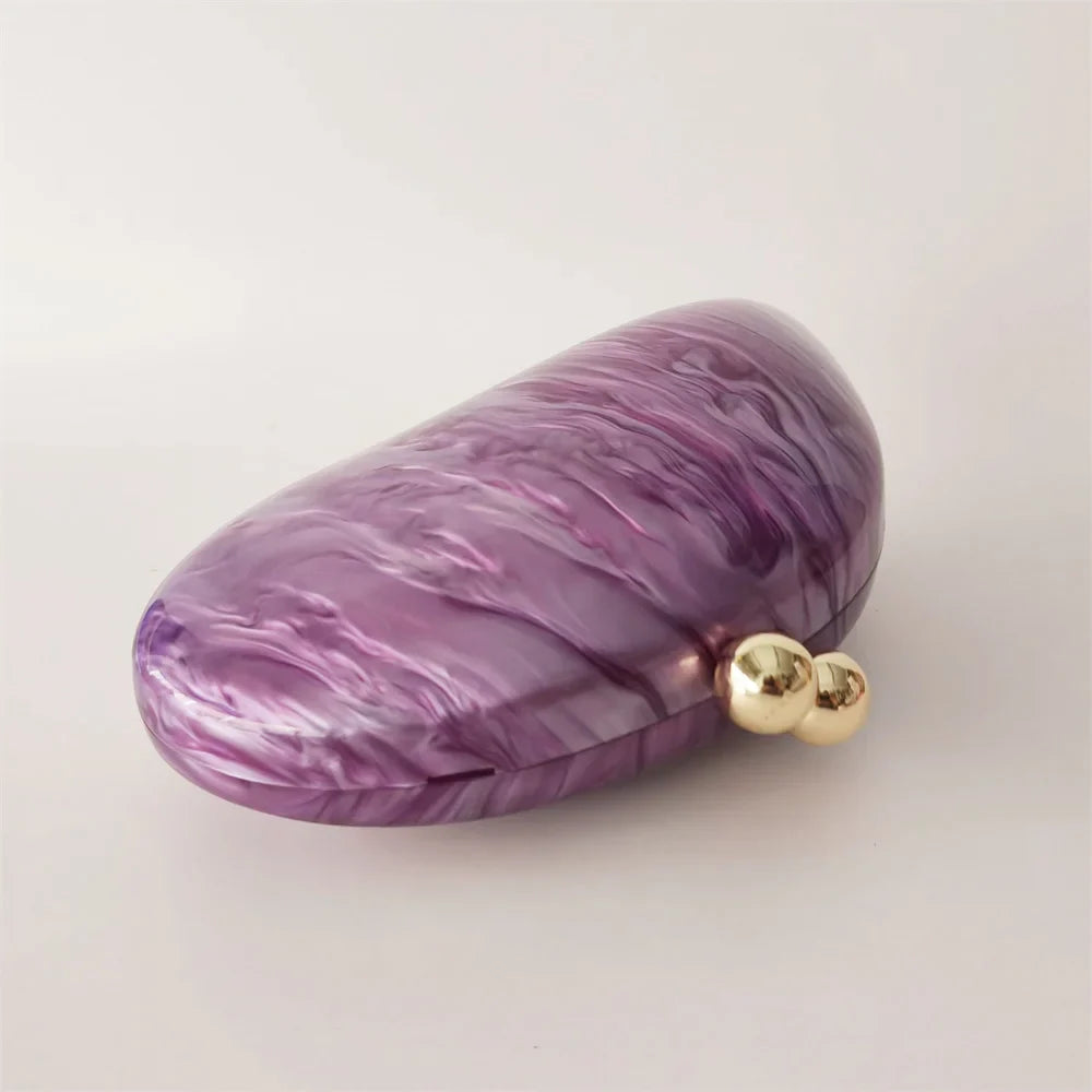 Oval Purple Shell Acrylic Clutch Bag Crossbody