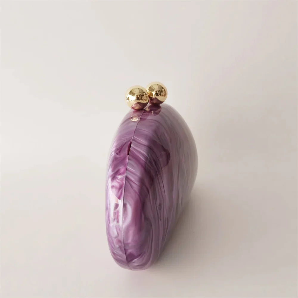 Oval Purple Shell Acrylic Clutch Bag Crossbody