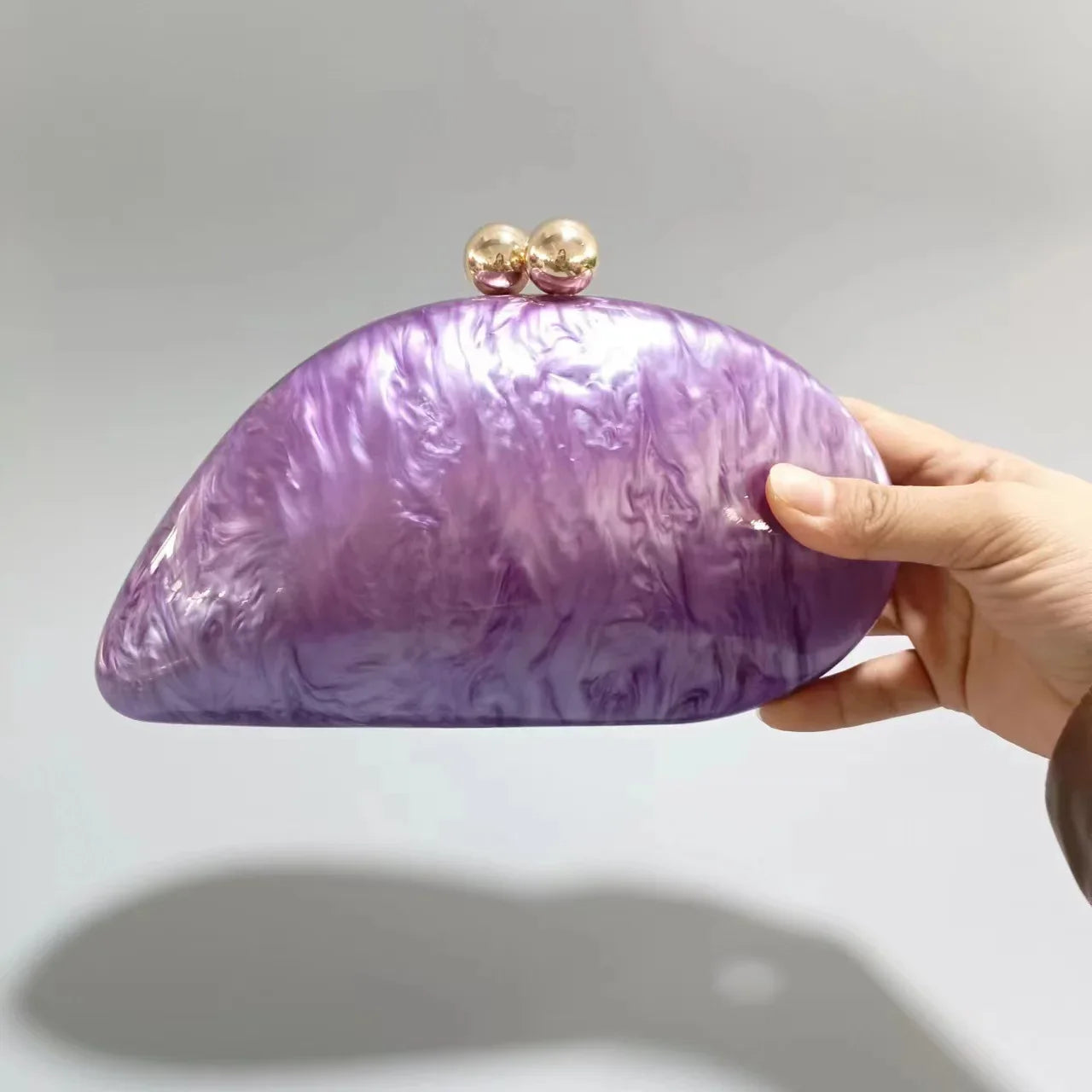 Oval Purple Shell Acrylic Clutch Bag Crossbody