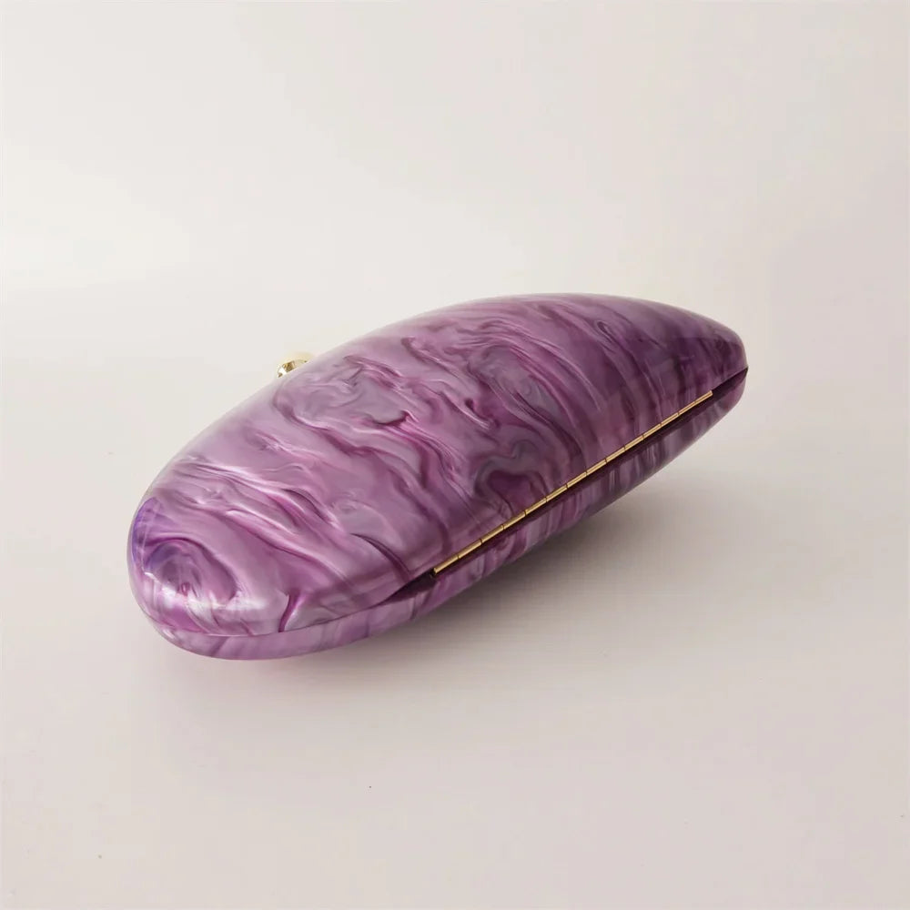 Oval Purple Shell Acrylic Clutch Bag Crossbody