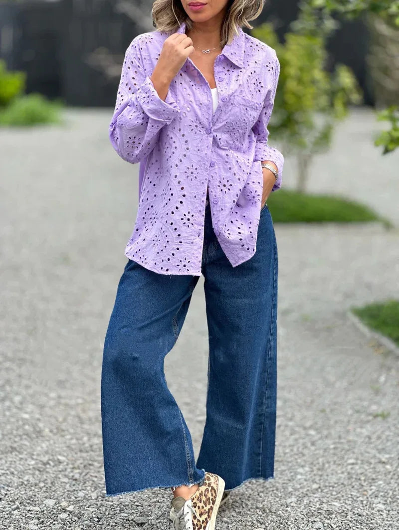 Oversize Loose Floral Embroidery Lace Boho Blouse