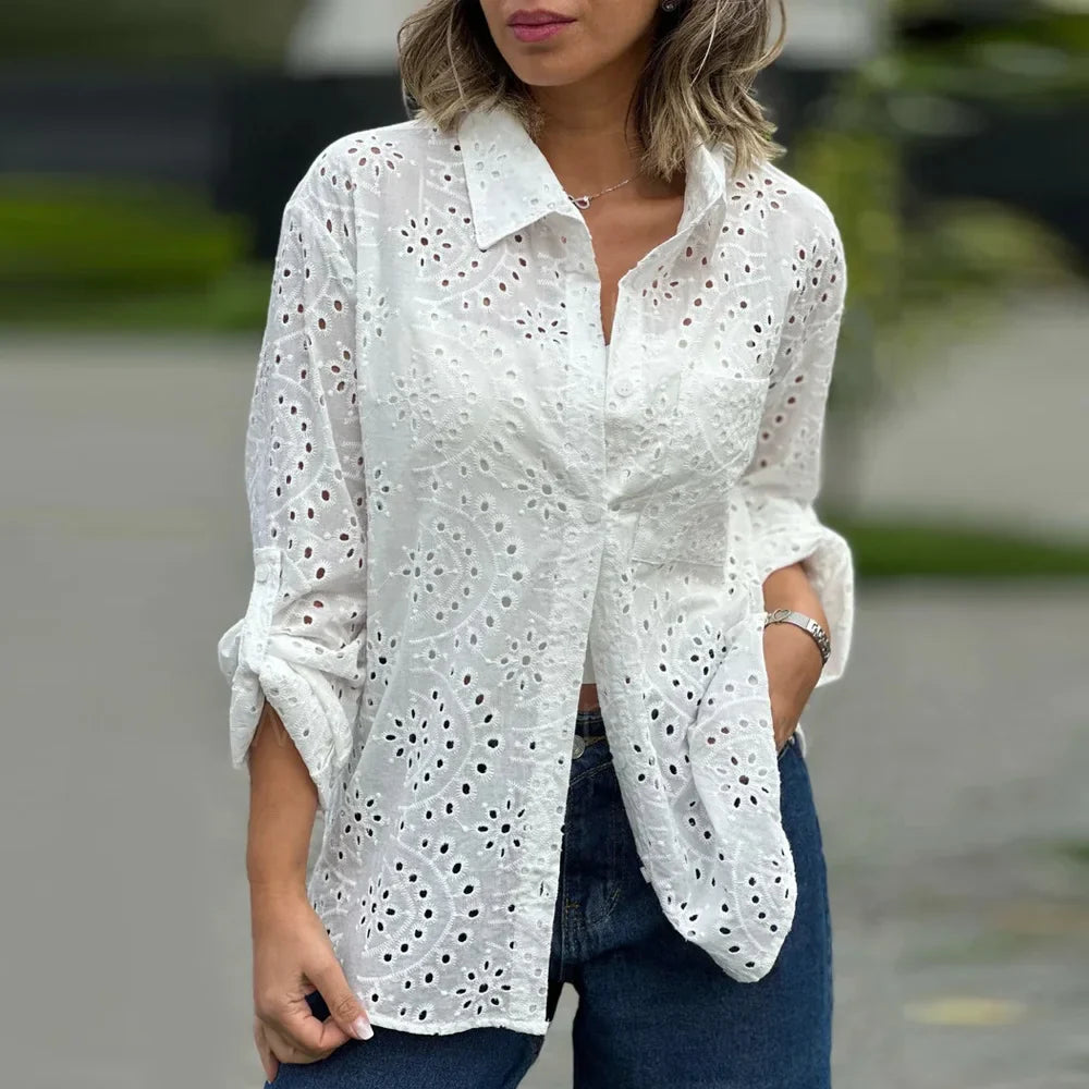 Oversize Loose Floral Embroidery Lace Boho Blouse