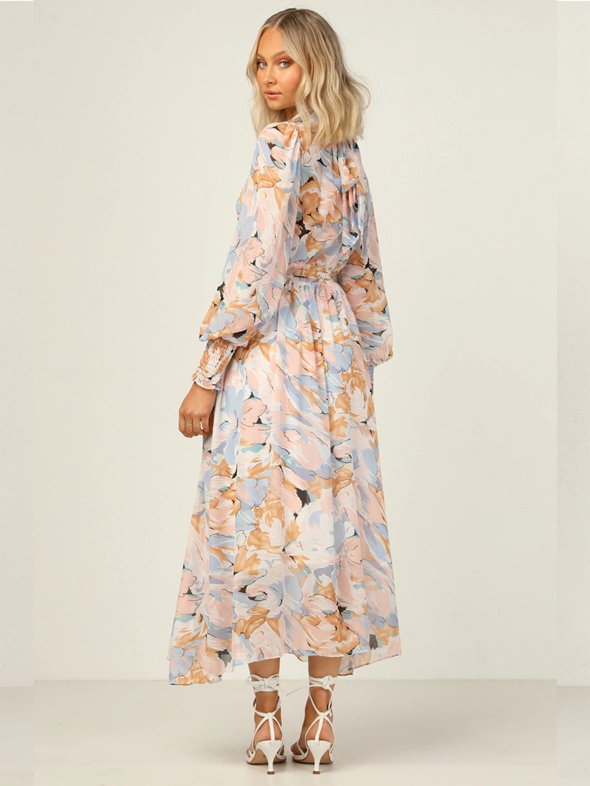 KittenAlarm - Oversized Floral Print Self Waist Tie Dress