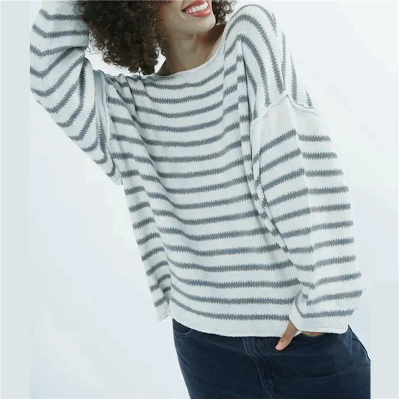 PrincessAce Oversized Striped V-Neck Color Block Sweater