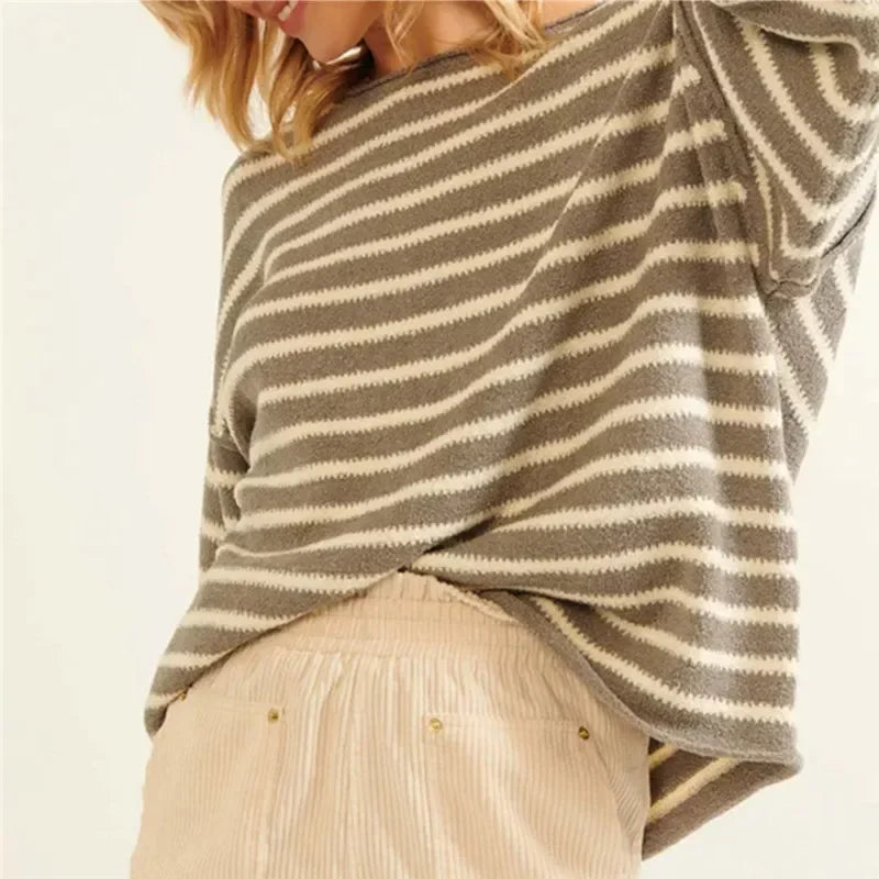 PrincessAce Oversized Striped V-Neck Color Block Sweater