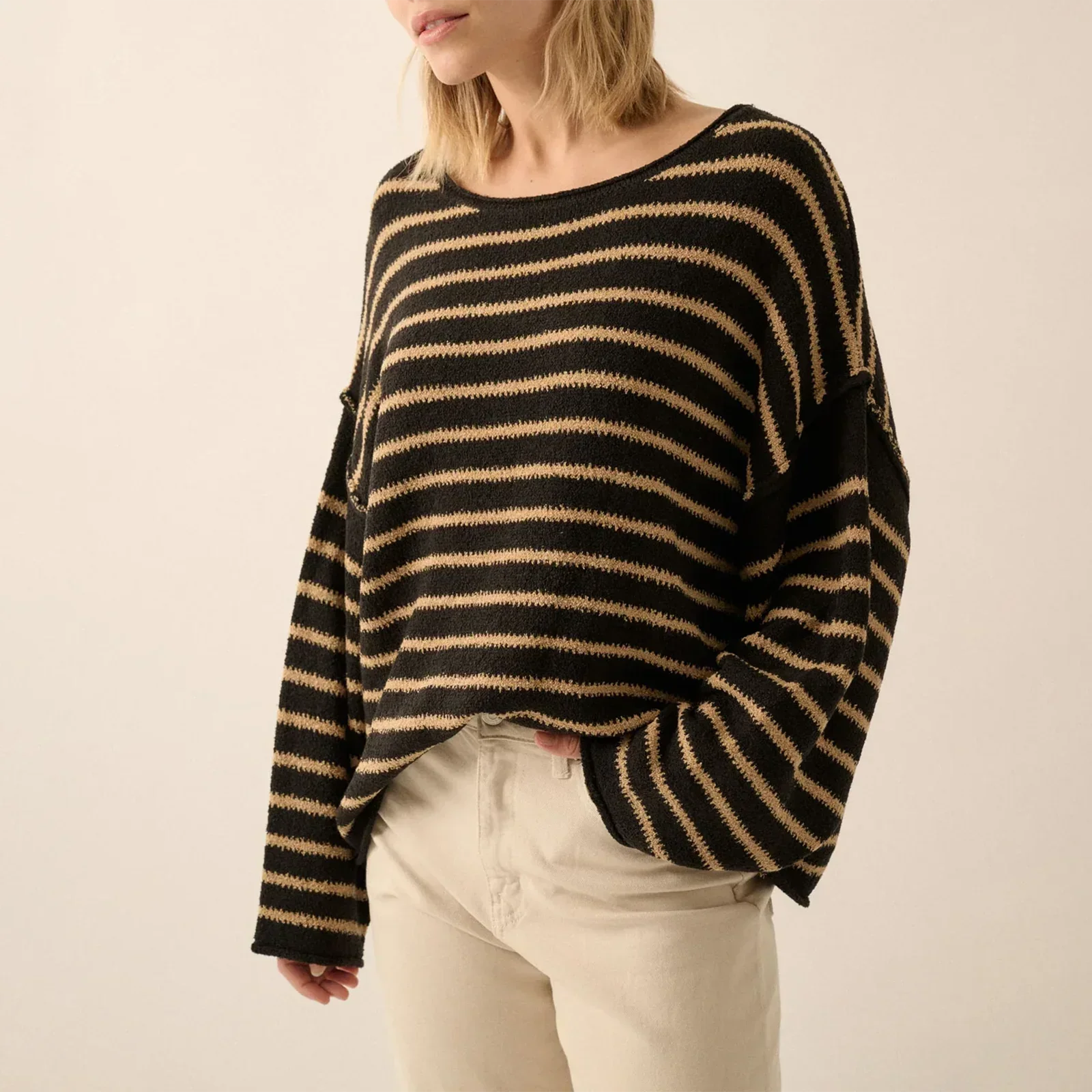 PrincessAce Oversized Striped V-Neck Color Block Sweater