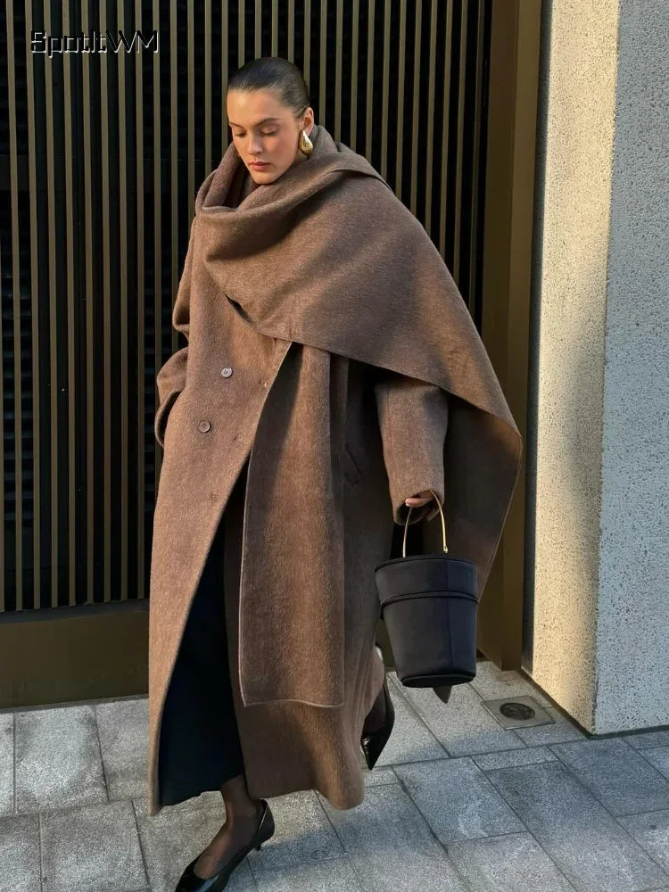 Long Scarf Wool Blends Coat