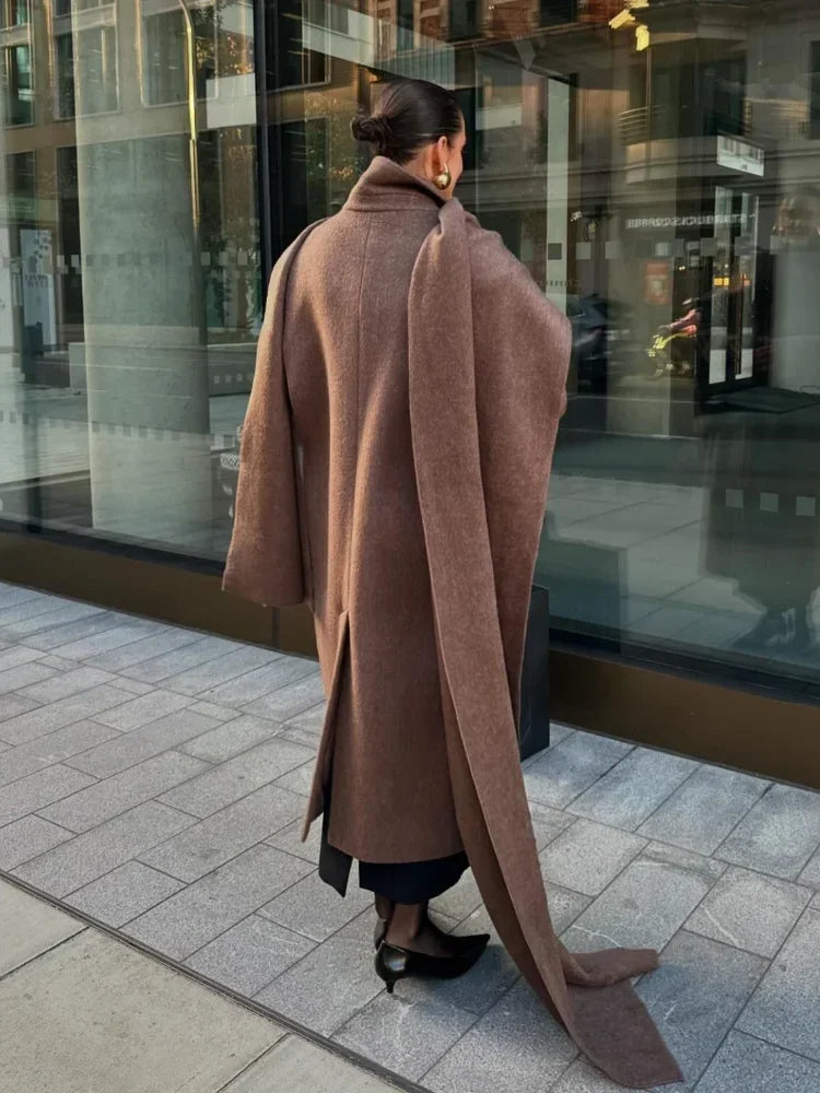 Long Scarf Wool Blends Coat