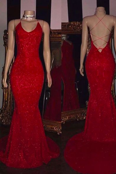 Red Prom Dresses Sequins Prom Dresses Custom Make Evening Dresses