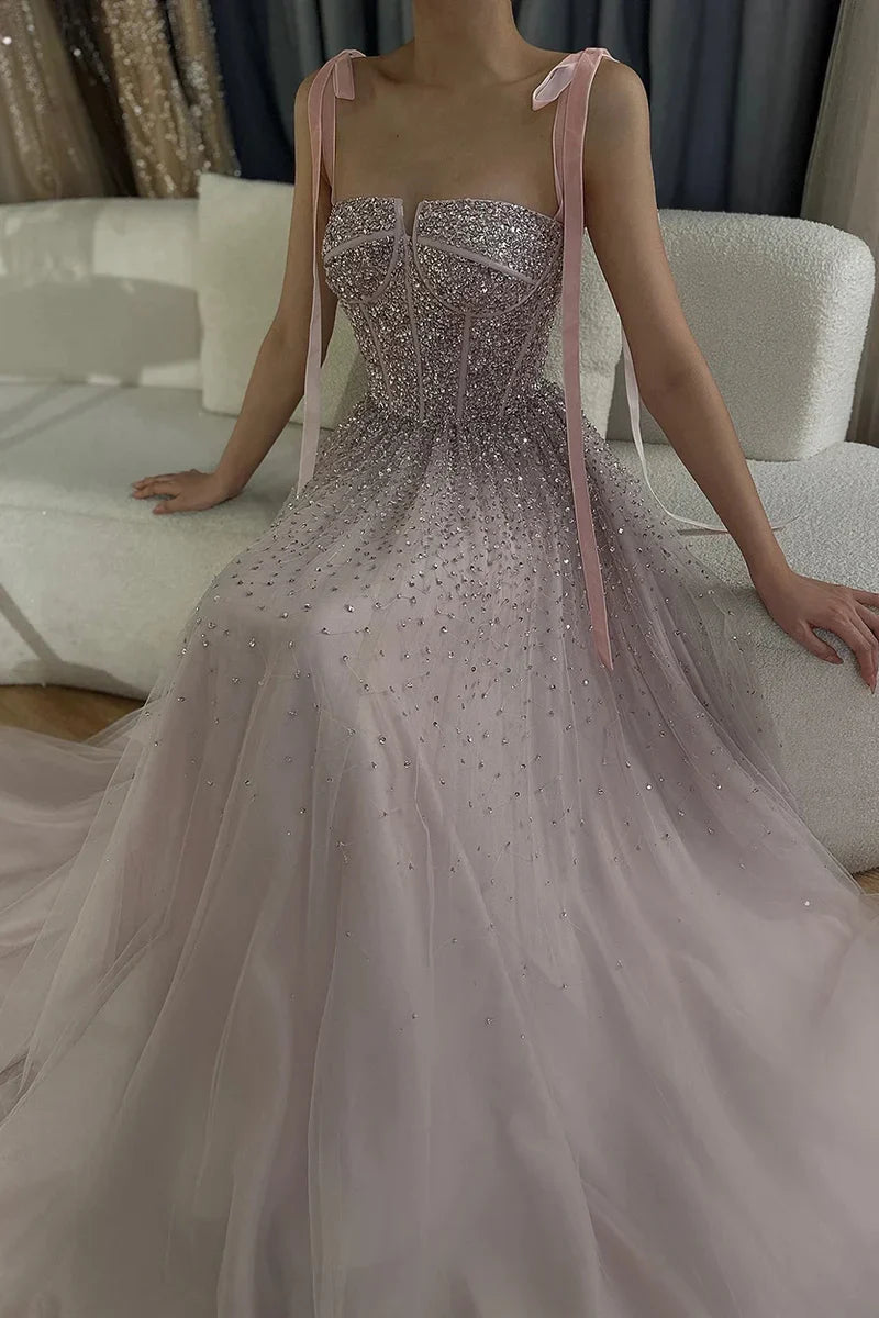 Burgundy Prom Dresses A line Straps Tulle Evening Dresses