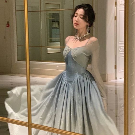 A line Straps Sequin Prom Dresses Formal Evening Dress