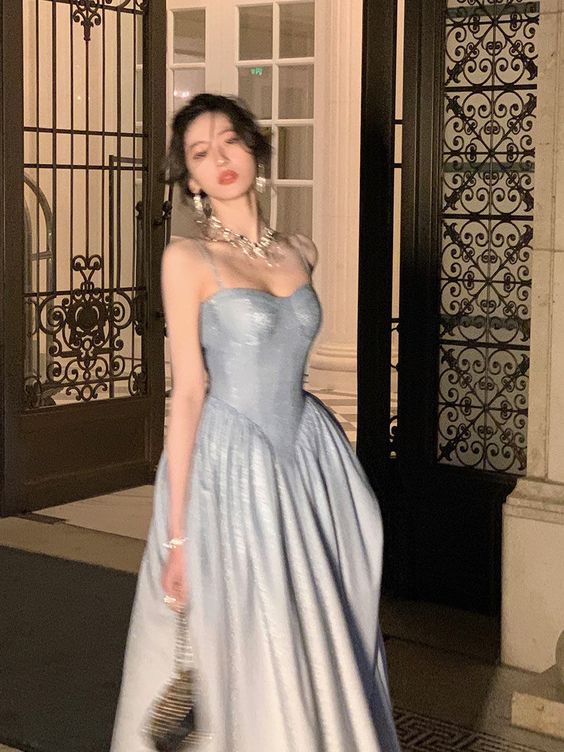 A line Straps Sequin Prom Dresses Formal Evening Dress