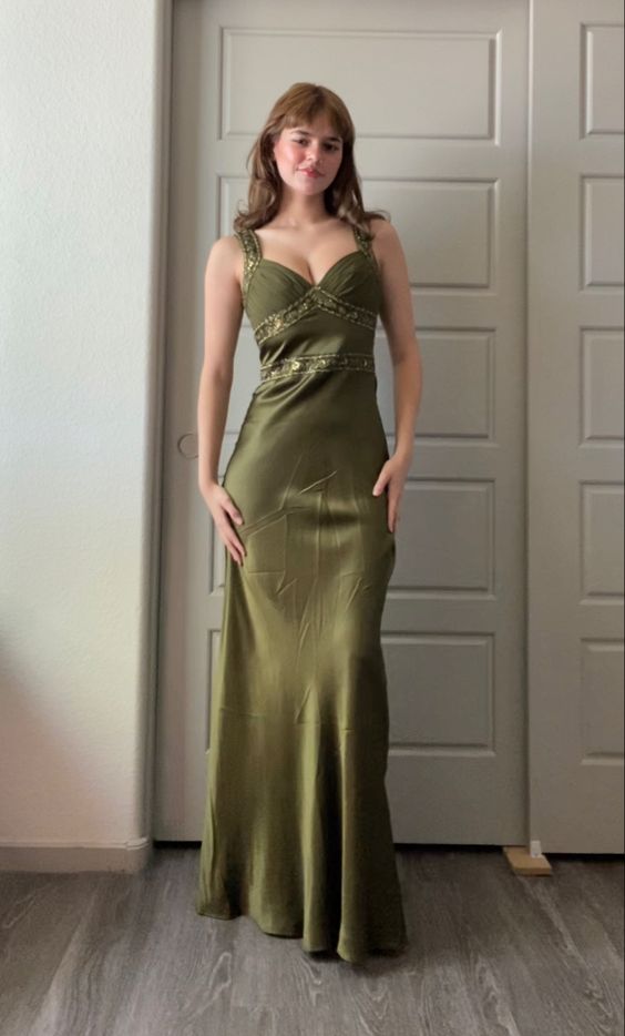 Elegant Sheath Olive Green Prom Dresses Long Formal Dress