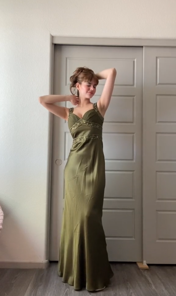 Elegant Sheath Olive Green Prom Dresses Long Formal Dress