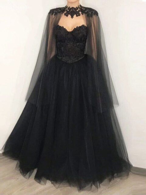 Vintage A line Beaded Strapless Tulle Long Prom Dress Black Formal Dress