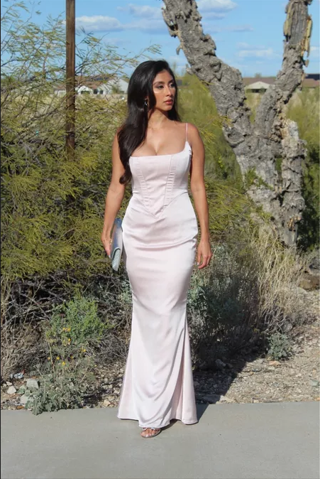 Sexy Mermaid Straps Long Pink Prom Dress Evening Dress