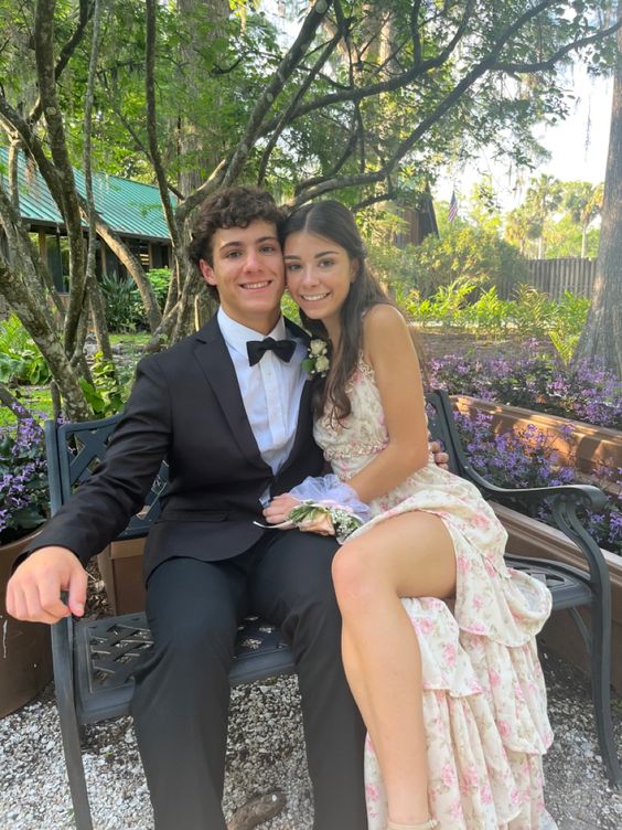 Cute A line Long Floral Ruffles Prom Dress Party Dresses